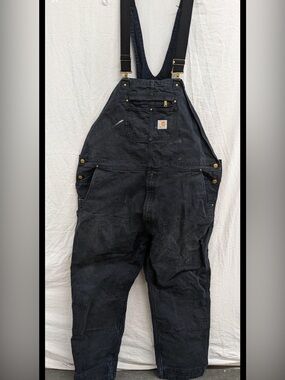 Carhartt Black Duck Bib Overalls | Men’s 50x34 Relaxed Fit | Black Work Worn